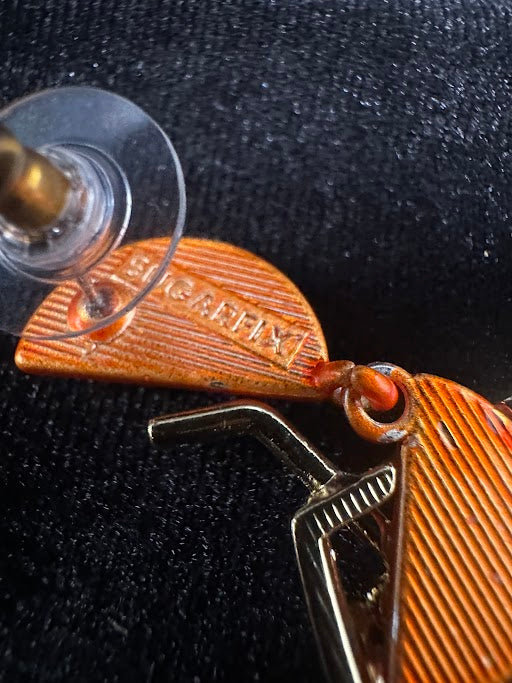 Cocktail Drop Earrings Gold Tone Orange with Crystal Detail