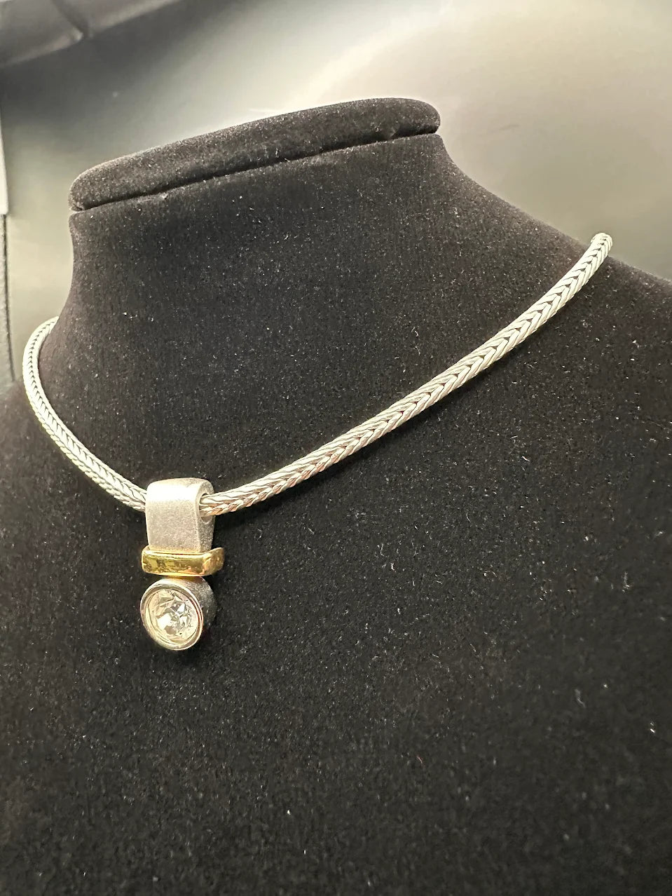Piscitelli Silver Tone Clear Stone Slide Pendant Necklace Gold Accent Design