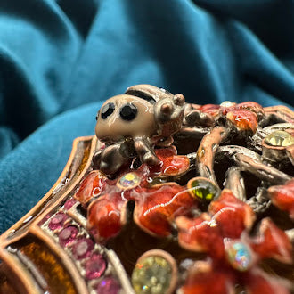 Gold Tone Ladybug Enameled Trinket Box | Rhinestone Accent UV Reactive Decorative Box