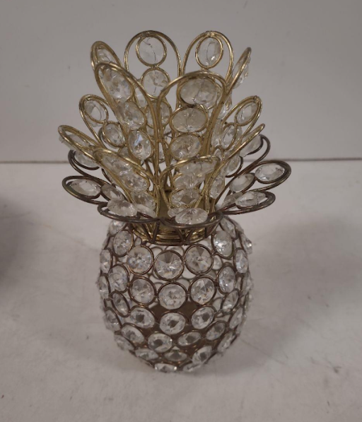 Nanette Lepore Crystal Pineapple Sculpture – Gold Tone Metal & Faceted Crystal Decor – Regency Style Accent