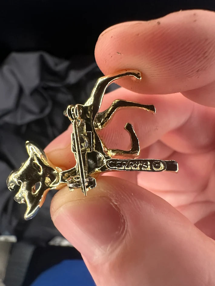 Vintage Gerry’s Christmas Reindeer Brooch Gold Tone Holly Enamel Holiday Pin