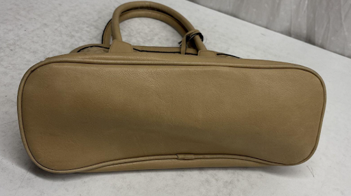 London Fog Taupe Ostrich Embossed Dome Satchel Top Handle Bag Zip Closure Neutral Purse