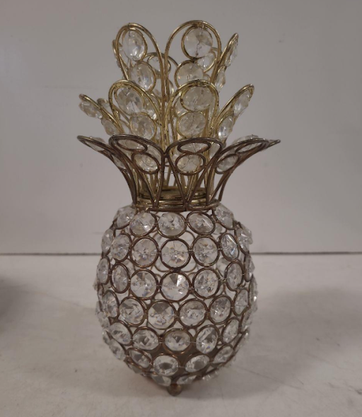 Nanette Lepore Crystal Pineapple Sculpture – Gold Tone Metal & Faceted Crystal Decor – Regency Style Accent