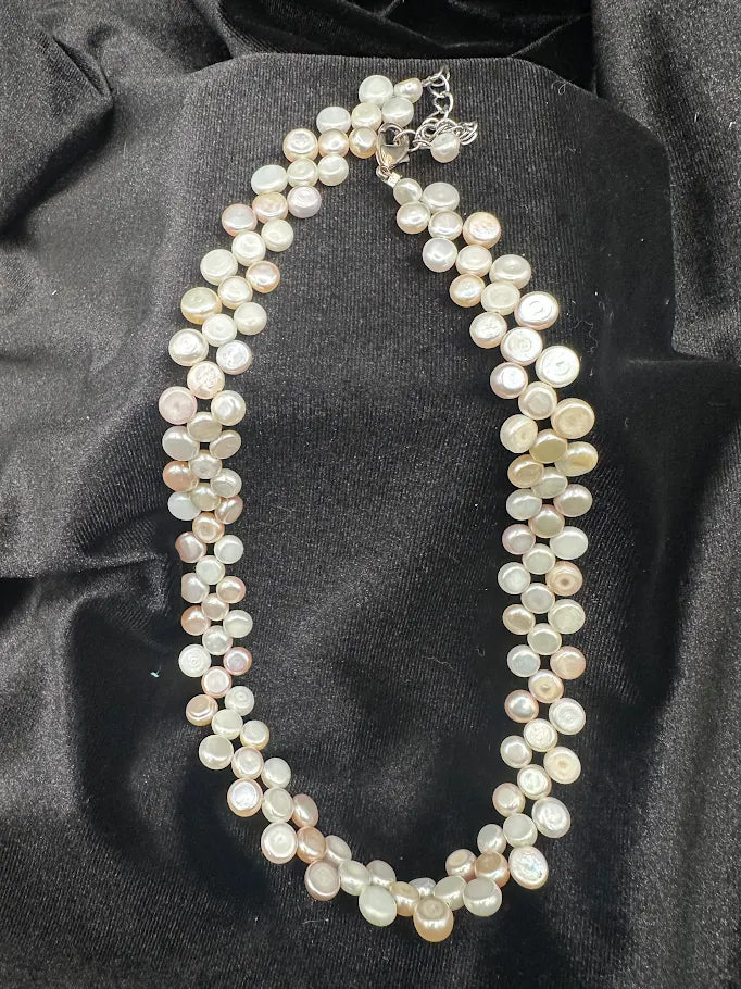 Ivory Blush Coin Pearl Style Multi Strand Collar Necklace