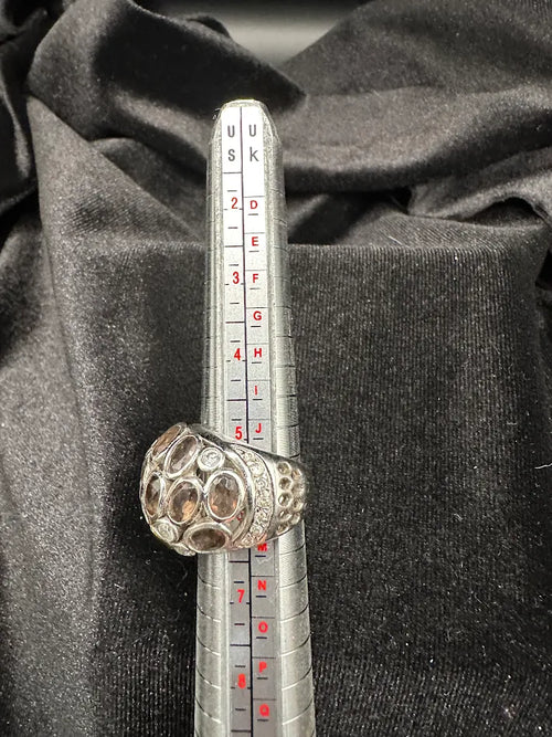 925 Sterling Silver Smoky Quartz Ring Multi Stone Cluster Statement Ring Size 6 Bold Gemstone