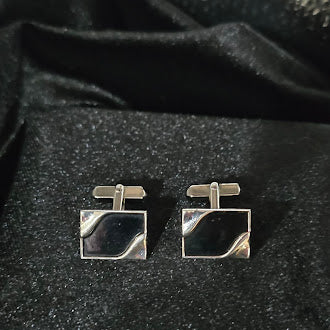 Vintage Swank Silver Tone Square Cufflinks with Black Inlay, Geometric Mid-Century Modern Mens Formal Jewelry