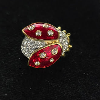 Swarovski Crystal Ladybug Brooch Gold Tone Red Enamel Wings Clear Pavé Figural Pin