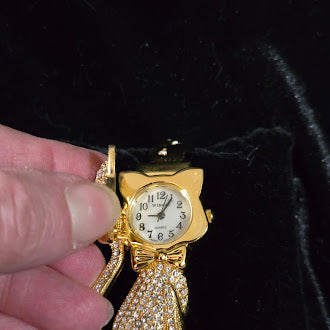 Vintage Wincci Crystal Cat Bracelet with Hidden Watch (NOT WORKING/PARTS OR REPAIR ONLY)