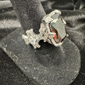 Ornate Vintage Gothic Red Crystal Statement Ring