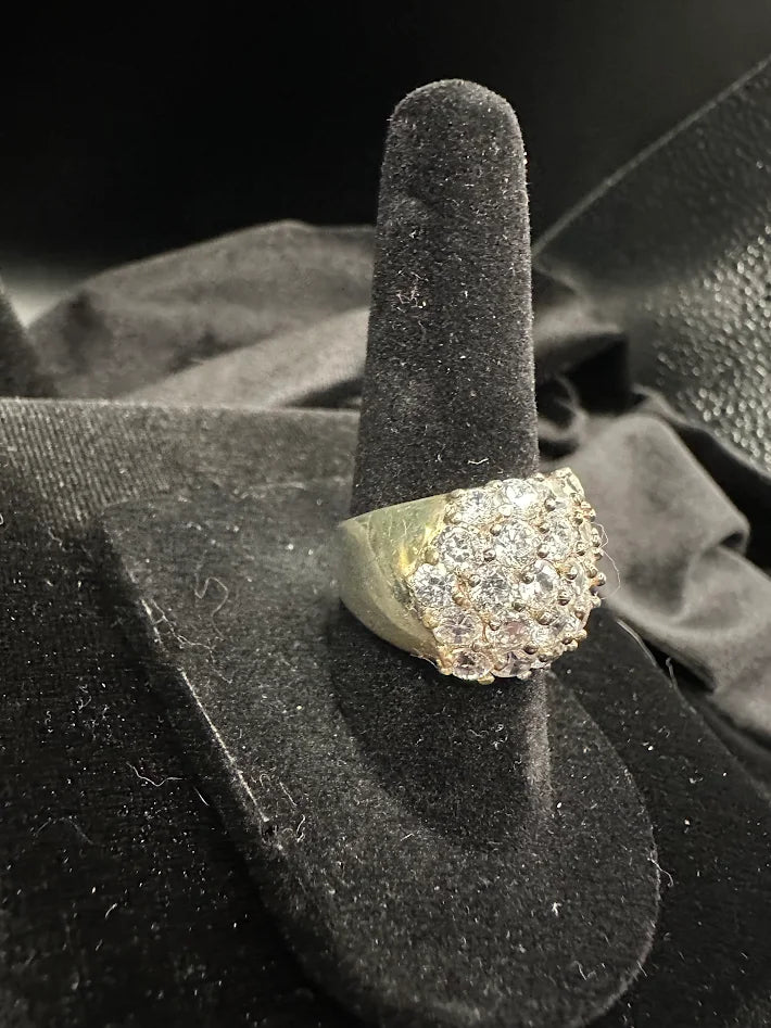 925 Sterling Silver CZ Cluster Ring Size 6 Pavé Diamond Style Statement Ring