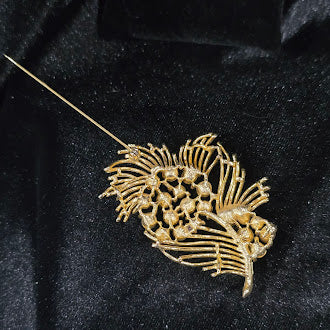 Lisner Gold Tone Rhinestone Floral Spray Brooch and Clip On Earrings Set Vintage Costume Jewelry