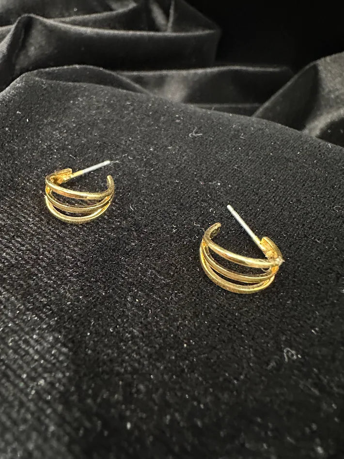 Gold Tone Triple Band Hoop Earrings