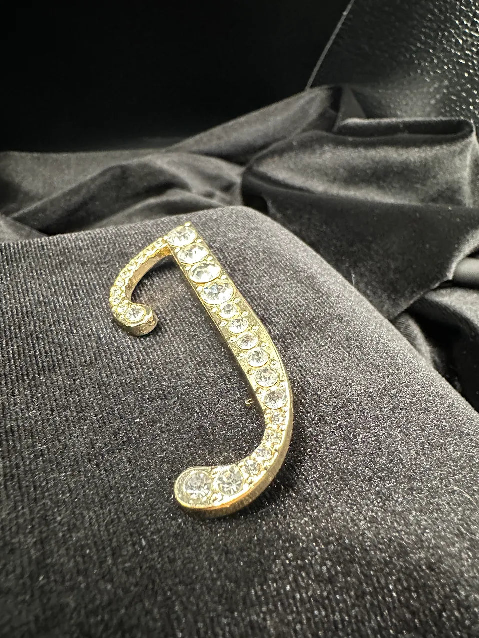 (SOLD) Gold Tone Clear Crystal Initial J Brooch
