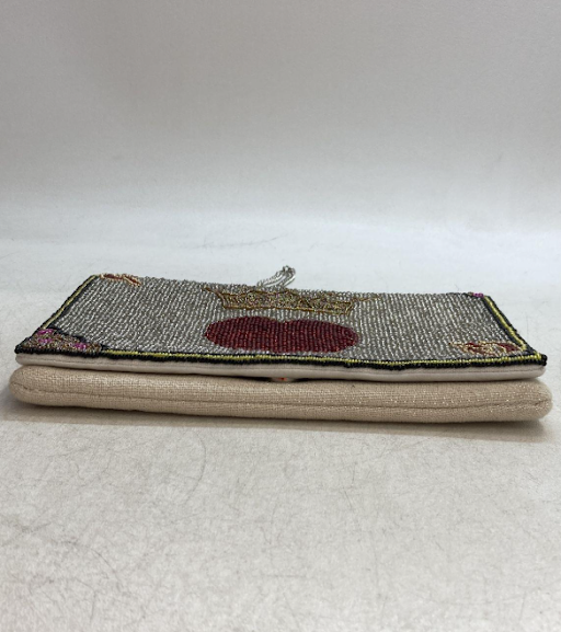 Ansleigh Beaded Queen of Hearts Clutch, Silver Crossbody Bag with Heart & Crown Motif