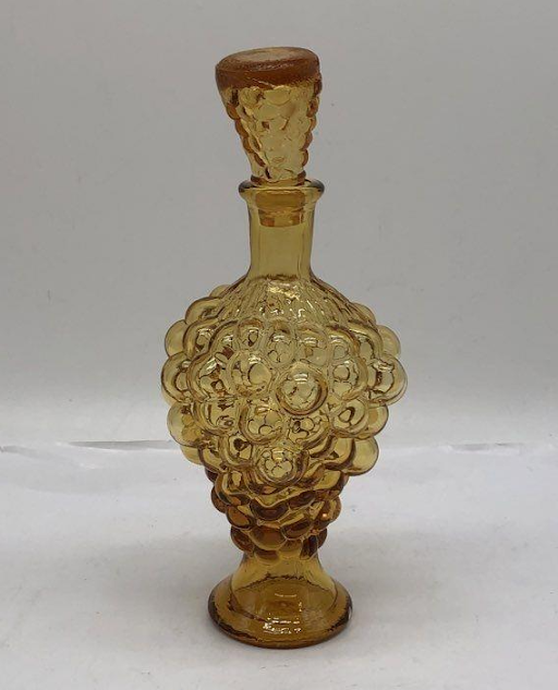 Vintage Amber Grape Cluster Glass Decanter Set with 6 Cordial Glasses Mid Century Barware