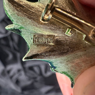 Vintage Hedy Holly Leaf Brooch Green Enamel Christmas Pin Signed