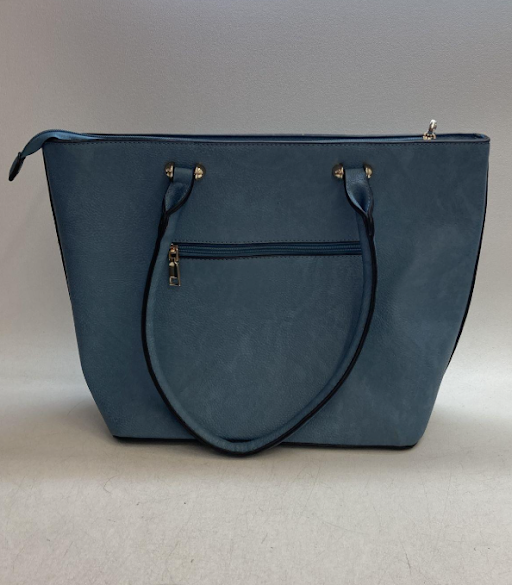 Blue Pebbled Faux Leather Tote & Matching Wristlet Clutch Set, Structured Shoulder Bag and Wristlett
