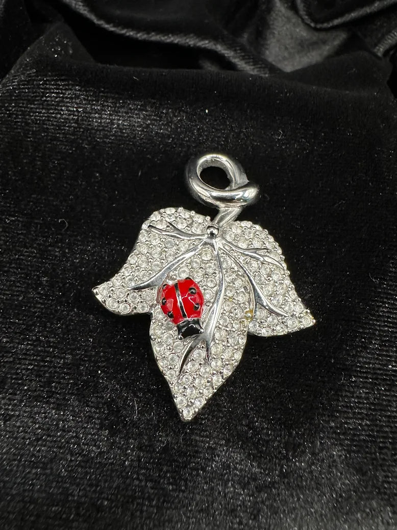 Swarovski 925 Sterling Silver Crystal Leaf Pendant Necklace Ladybug Charm Pavé