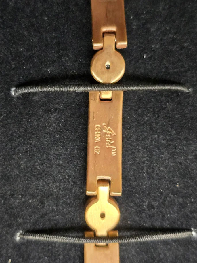 Vintage Diamonique Copper Tone Rhinestone Link Bracelet with Original Box, Simulated Diamond Tennis Style Bracelet 18.5cm Estate Glam Jewelry