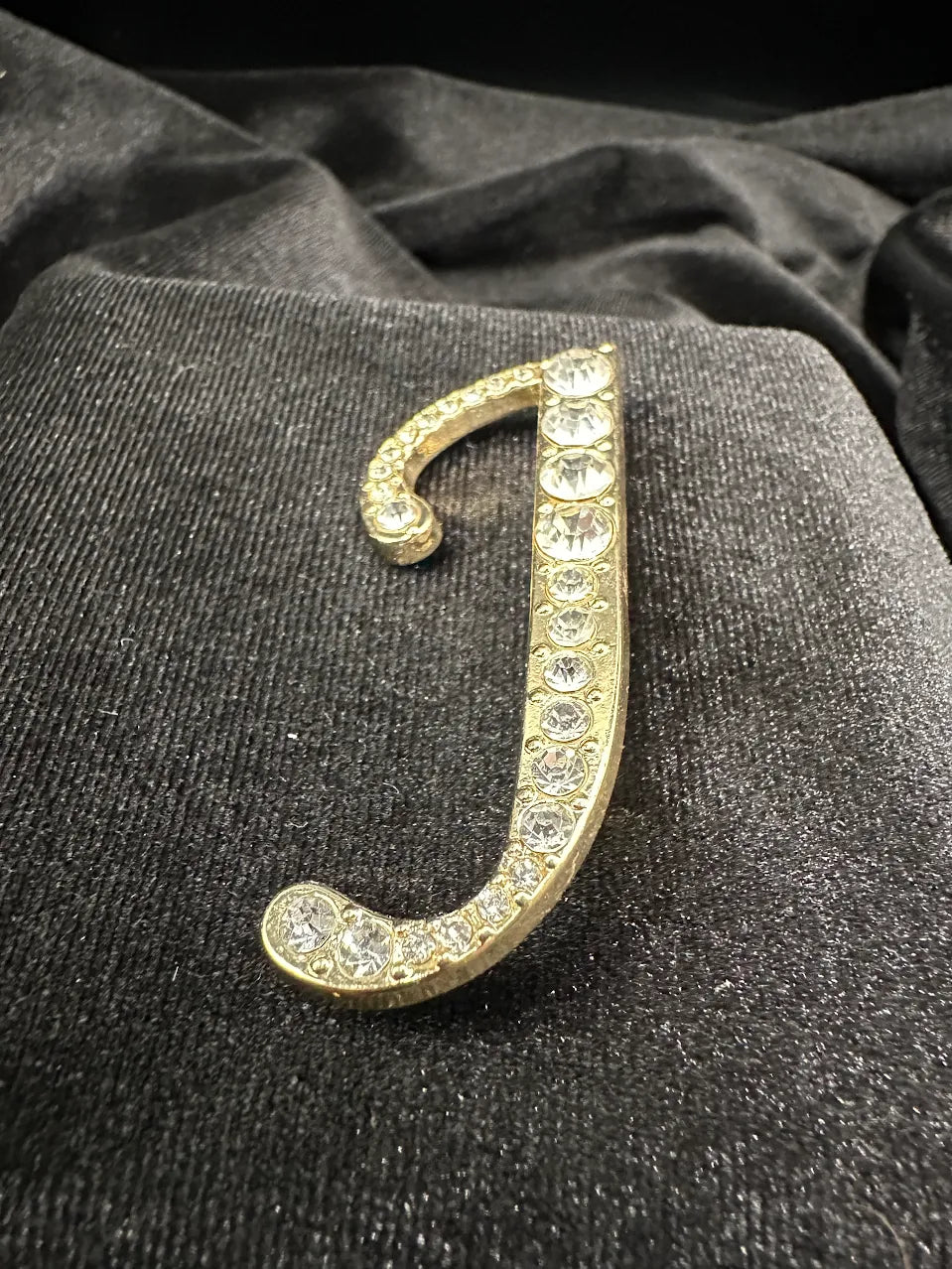 (SOLD) Gold Tone Clear Crystal Initial J Brooch
