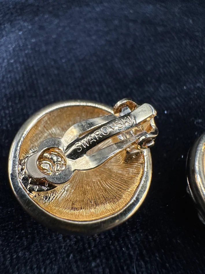 Swarovski Gold Tone Crystal Clip Earrings