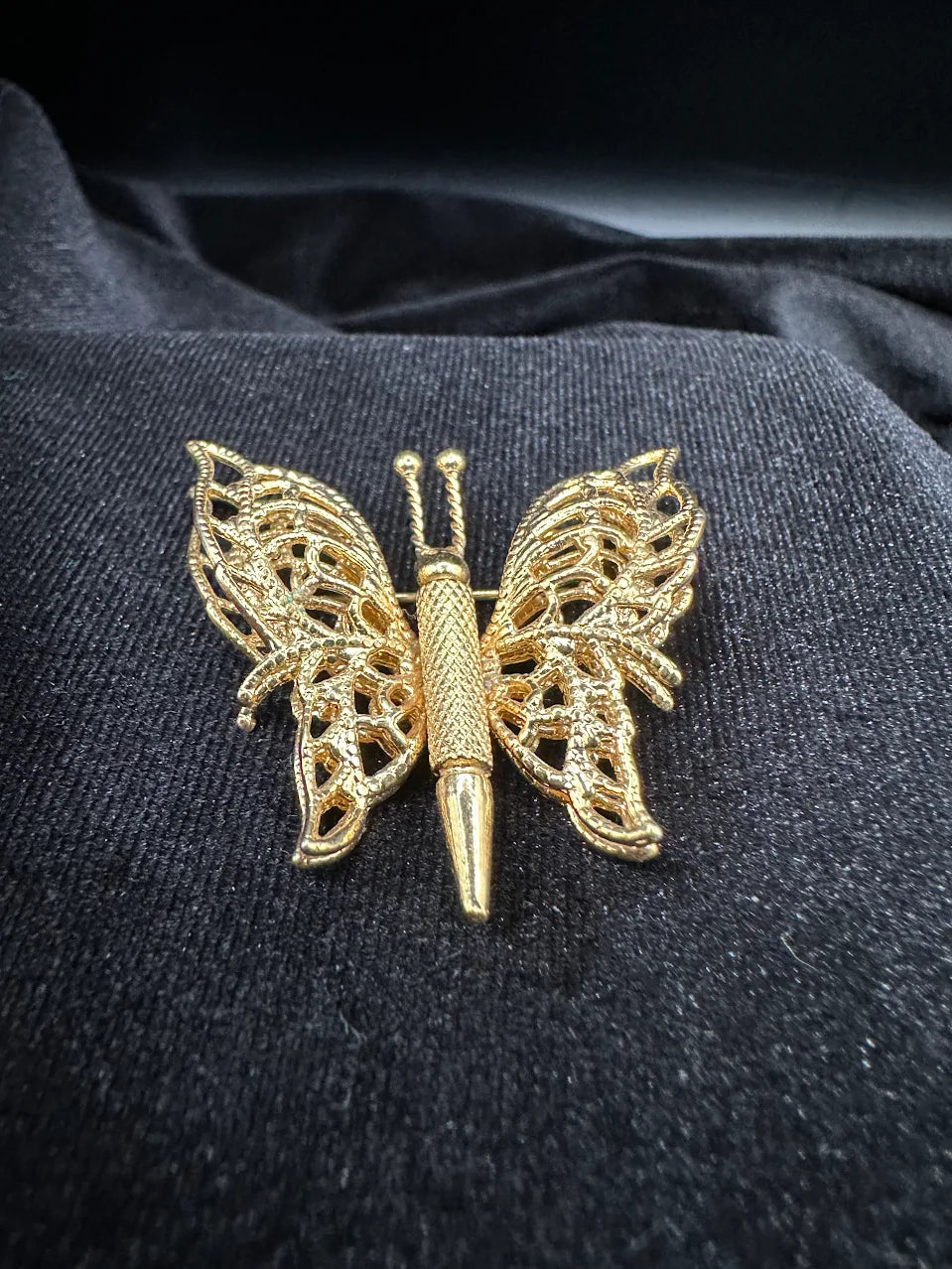 Monet Gold Tone Openwork Butterfly Brooch