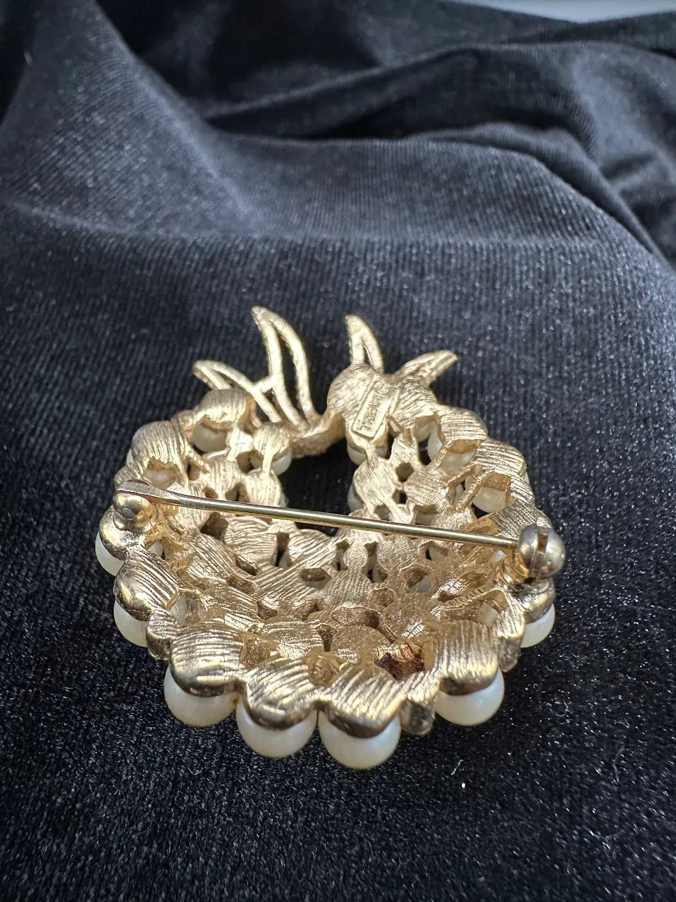 Trifari Gold Tone Pearl Style Grape Cluster Brooch