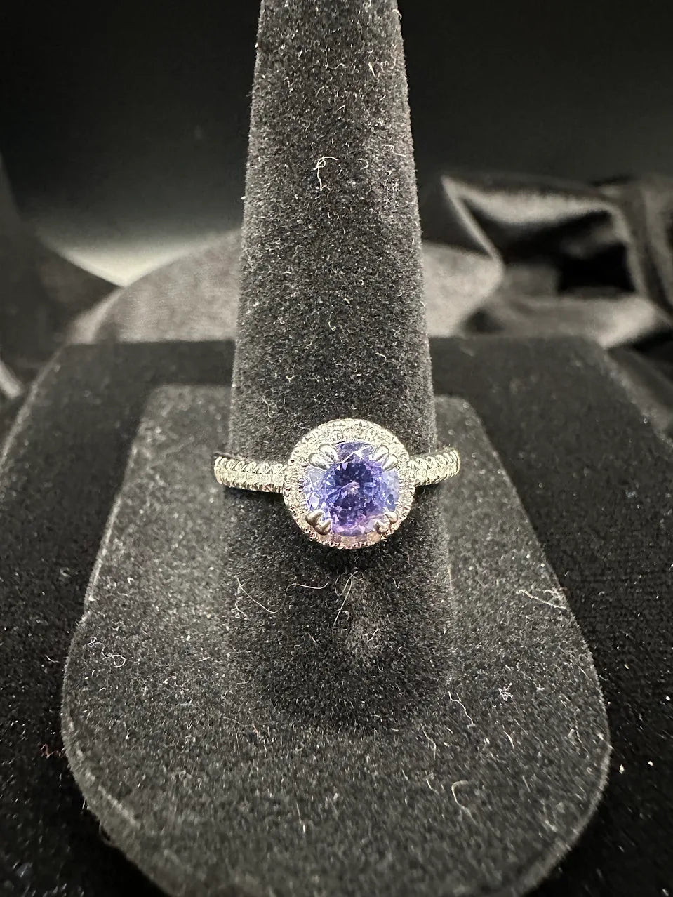 Silver Tone Purple Crystal Halo Ring Round Statement Cocktail Design