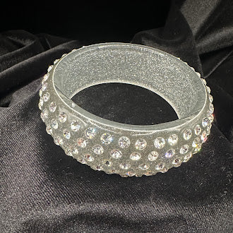 Chunky Glitter Resin Bangle Rhinestone Wide Bracelet Silver Tone Sparkle Statement