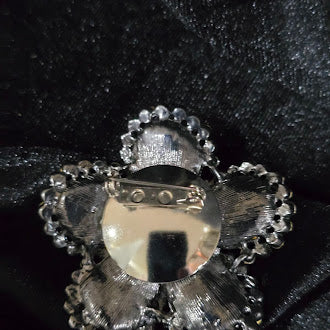 Vintage Pink Rhinestone Flower Brooch Pin with Clear Crystal Halo | Layered Floral Statement Jewelry