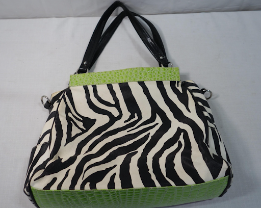 Fun Zebra Print Tote with Pink & Green Croc Trim, Large Statement Shoulder Bag