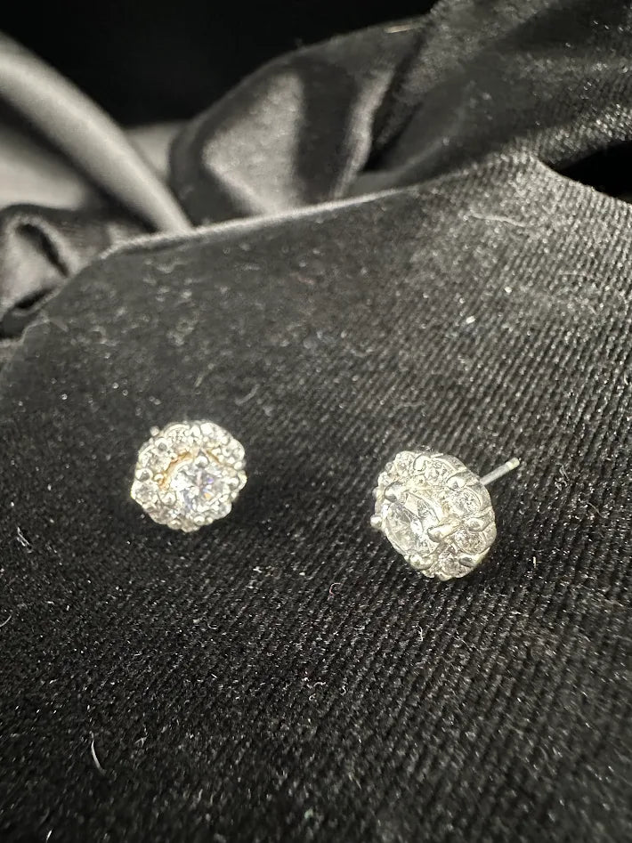 Silver Tone Clear Crystal Cluster Stud Earrings Round Floral Rhinestone Vintage Style Elegant Minimalist Sparkle Jewelry
