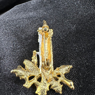 Vintage Style Christmas Candle Brooch White Enamel Holly Bow Gold Tone Holiday Pin
