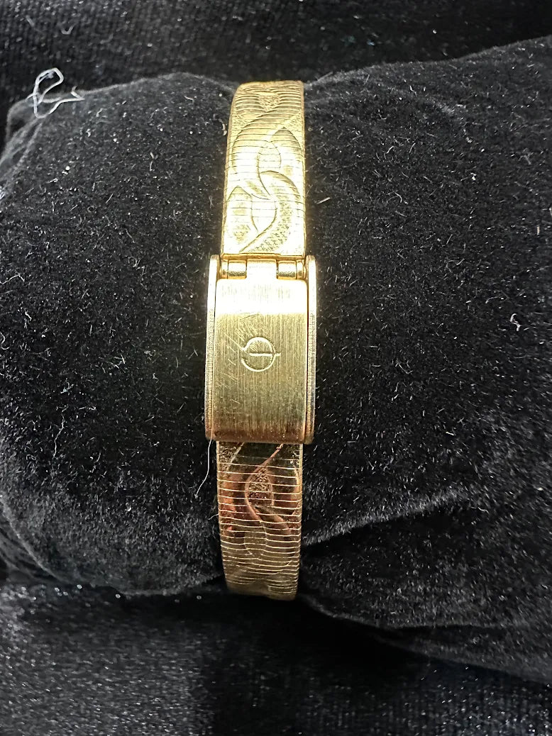 Vintage Elgin Gold Tone Diamond Accent Watch – Textured Bracelet Oval Dial For Repair