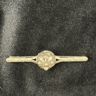 Sterling Silver Bar Brooch Repousse Floral Medallion Edwardian Art Nouveau Pin Signed RRC