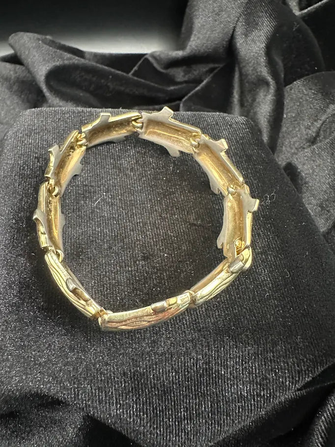 (SOLD) Trifari Gold Tone Log Link Bracelet | Vintage Textured Woodgrain Statement Bracelet
