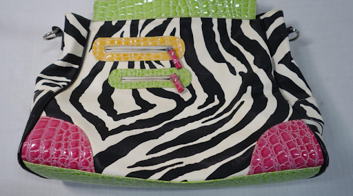 Fun Zebra Print Tote with Pink & Green Croc Trim, Large Statement Shoulder Bag