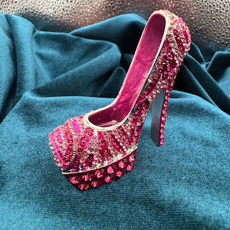 Silver tone Pink crystal high heel shoe trinket box with lift off lid