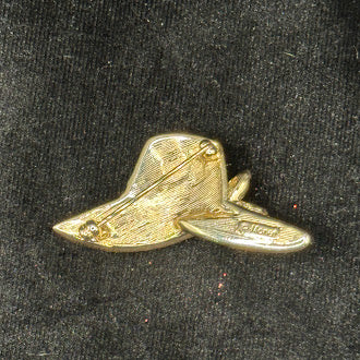 Monet Gold Tone Rhinestone Sun Hat Brooch Pave Crystal Pin Amber Accent Signed