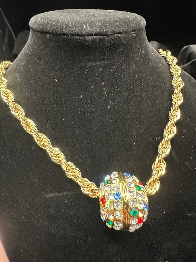 14K Gold Plated Dazzling Rhinestone Ball Statement Necklace