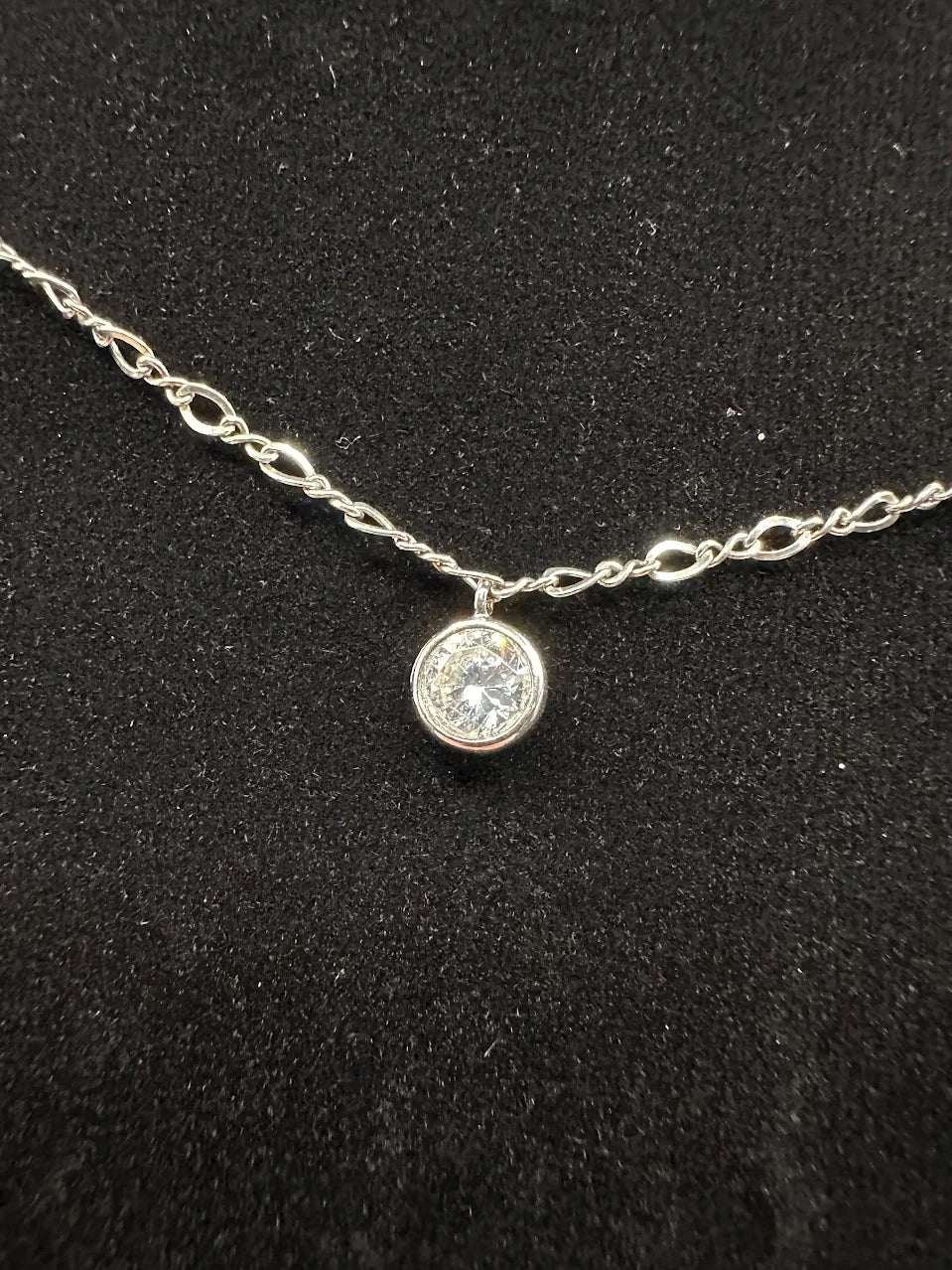 925 SAX Sterling Silver Bezel Set Station Necklace Clear Crystal Drop Design