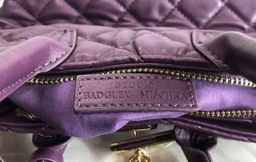 Badgley Mischka Purple Quilted Satchel Crossbody Handbag Gold Lock Accent
