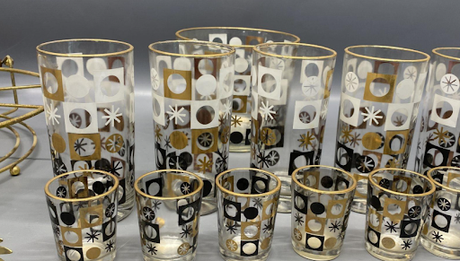 Vintage Atomic Barware Set with Gold Starburst
