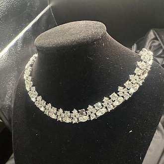 Vintage Trifari Silver Tone Art Deco Rhinestone Necklace