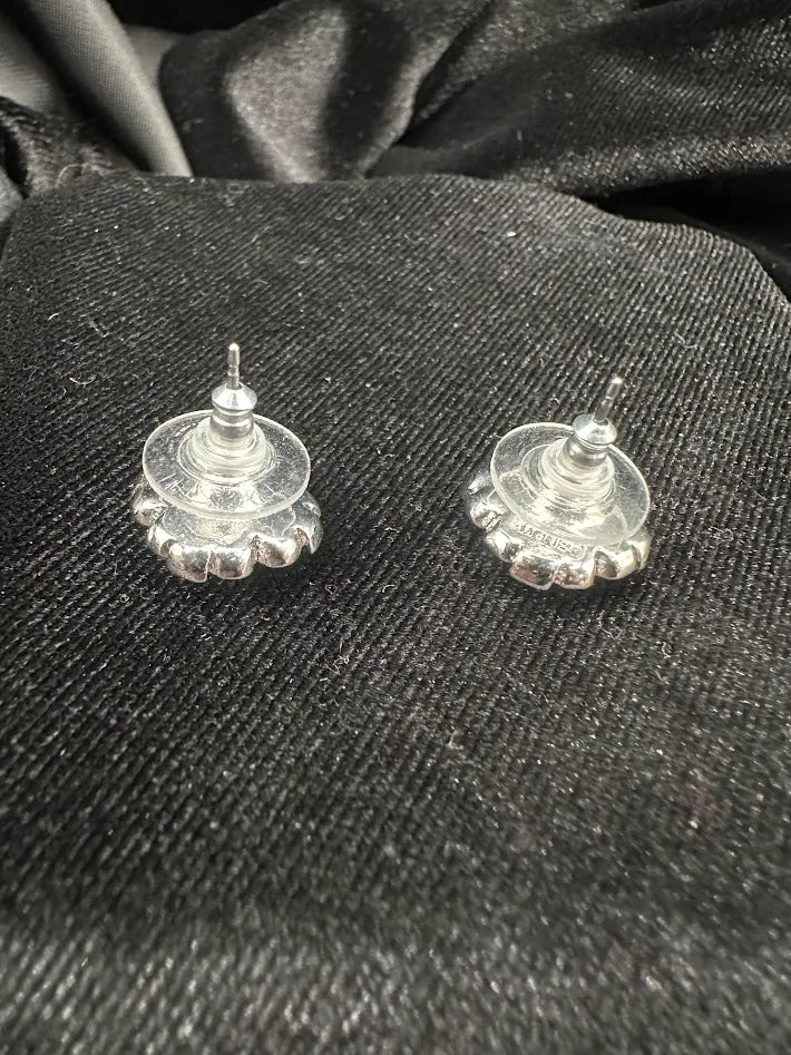 Monet Silver Tone Crystal Floral Cluster Stud Earrings Round Rhinestone Classic Vintage Style Elegant Sparkle Earrings