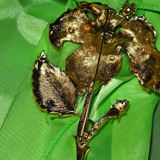 Vintage Barrera for Avon Hibiscus Brooch Large Enamel Flower Pin Gold Tone Rhinestone Statement Brooch