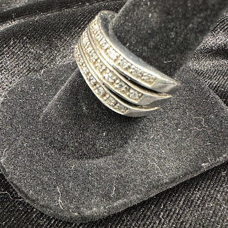 925 Sterling Silver Moissanite Cluster Statement Ring Size 6.5 Diamond Look Band 6g