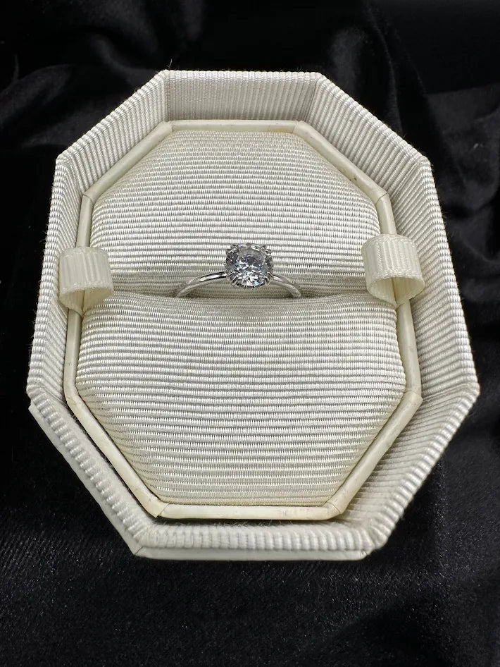 Swarovski Silver Tone Clear Crystal Solitaire Ring with Original Box