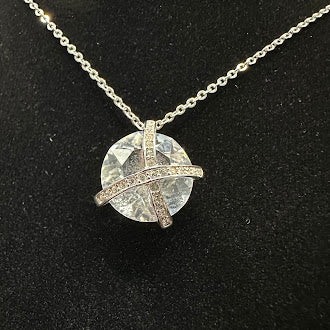 Swarovski White Gold Plated Caged Crystal Pendant Necklace 19” Signed Elegant Statement