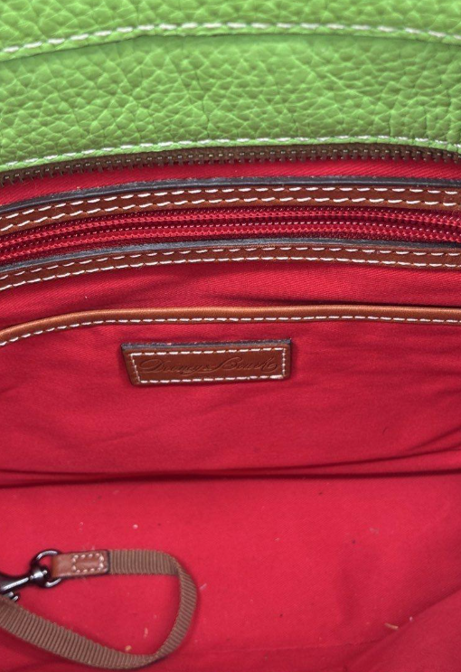 Dooney & Bourke Green Pebbled Leather Tote Bag Brown Straps Red Lining